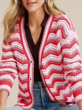 Maurice’s Pink & Red Striped Crochet Cardigan